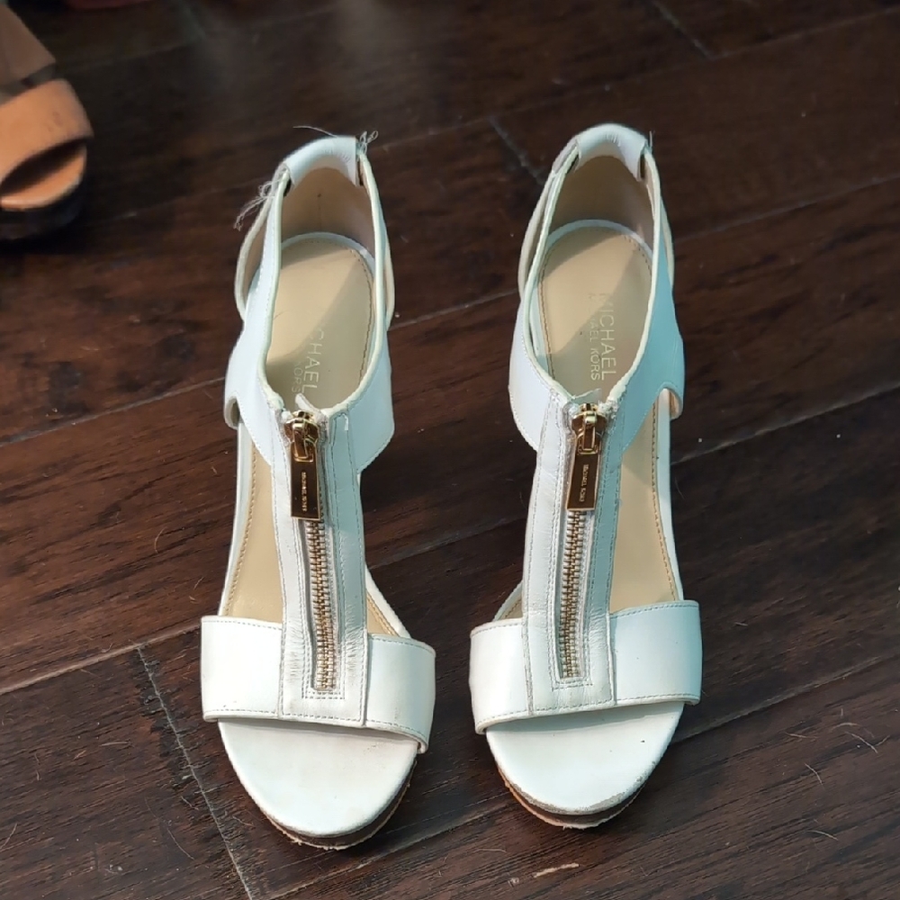 Michael Kors White T-Strap Heels with Tassels